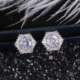 Stud Earrings Luxury Female Crystal White Zircon Simple Silver Colour Hexagon For Women Vintage Jewellery Gifts