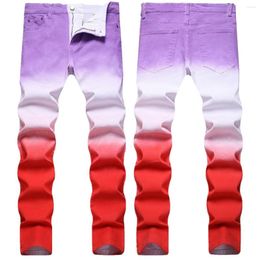 Men's Jeans Street Trend Personalized Fashion Hand-painted Nightclub Party Colorful Slim Fit Small Foot Long Pants For Men
