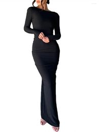 Casual Dresses Backless Long Sleeve Ruched Bodycon Maxi Dress For Women Elegant Formal Wedding Party Cocktail