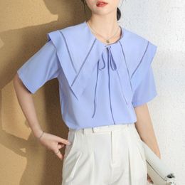Women's Blouses Real S Female 2023 Summer French Design Sense Large Lapel Hollowed-out Small Shirt Fashion Simple Top Student Commuting