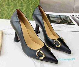 Dress shoes New horse shoe buckle high heel metal buckle fine high heel pointed fashion leather shallow mouth comfortable single shoe women sandal