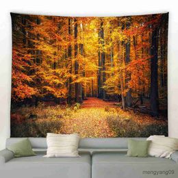 Tapestries Autumn Forest Orange Tapestry Beautiful Landscape Wall Hanging Tapestries Hippie Bedroom Background Blanket R230812