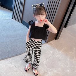 Clothing Sets Kids Summer Clothes Plaid Pattern Clothing For Girls Vest Pants Girl Outfit Casual Style Childrens Clothing