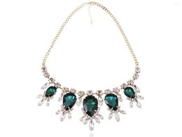 Chains Golden Tone Royal Inspired White Rhinestone Green Teardrop Bead Fashion Necklace Gifts For Women