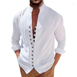 Men's Casual Shirts Mens Linen Button Down Long Sleeve Blouse Cotton Summer Beach Tops Shirt