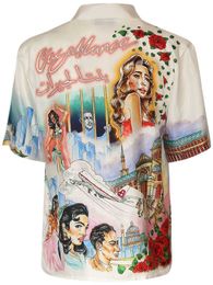 New Casablanca 23ss Designer Silk Shirt Film and Television Theatre Hawaiian Couple Short Shirt Casual Shirt Quality Fashion Top Satin Shirts Casablanc