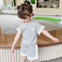 Clothing Sets Summer Clothes Girls Floral Girls Clothing Tshirt Short Girls Sets Casual Style Kids Tracksuit