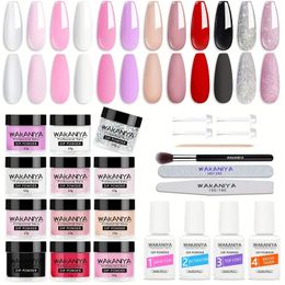 Dip Powder Nail Kit -12 Colours Dip Manicure Kit Pure And Glitter Dipping Powder Set With Base Top Coat For Professionals Beginners Summer Classic French Nail