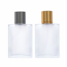 30ml 50ml flat square frosted glass spray empty bottle with Grey gold nozzle for perfume fragrance sub bottling