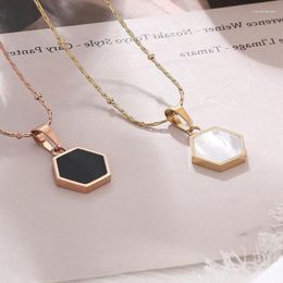 Pendant Necklaces Fashion White Hexagonal Titanium Steel Necklace Female Trend Minimalist 18K Gold Plated Women Jewelry Gift