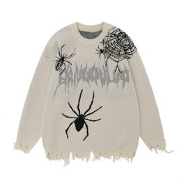 Men's Sweaters Winter High Street Fashion Brand Spider Men's Knit Shirt Loose Hooked Flower Broken Hole Round Neck Long Sleeve Pullover Sweater 230811