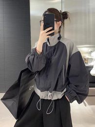 Women's Jackets Fashionable And Westernized Colored Short 2023 Spring/Summer Loose Standing Neck Drawstring Charge Coat For Women