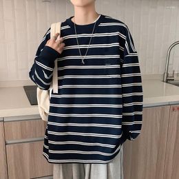 Men's T Shirts ZCSMLL T-shirt Trend All-match Spring Autumn Long-sleeved Loose Shirt High Street Casual Striped Pullover Top