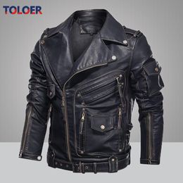 Men's Jackets Winter Thick Mens Leather Jacket Men Fashion Motorcycle PU Cool Zipper Pockets Coats Casual Clothing 230812