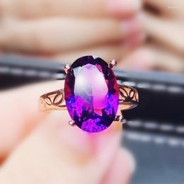 Cluster Rings Natural Real Amethyst Leaves Style Ring Per Jewellery 10 14mm 6.5ct Oval Big Gemstone 925 Sterling Silver Fine J291807