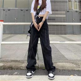 Women's Jeans Vintage Washed Black High Waist Denim Trousers Female Girl Fashion Clothes Design Loose Straight Wide Leg Womens