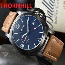 Subdials Work Sports Military Moon Phase Week Day Watches 50mm High Quality Leather Classic Style Auto Date Quartz Men Fashion Cas294N
