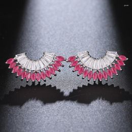 Stud Earrings Trendy Pink Angel Feather Pure Handmade Creativity Cubic Zircon Earings For Women Fashion Jewellery 2023
