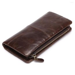 Wallets Genuine Leather Cowhide Men Long Wallet Retro Money Cash Bag Casual Natural Skin ID/s Purse Business Clutch Bags