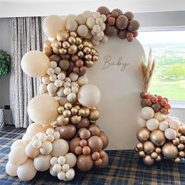 Other Event Party Supplies 156PCS Brown Balloon Garland Arch Kit White Sand Coffee Beige Chrome Gold Latex for Baby Shower Wedding Decoration 230812