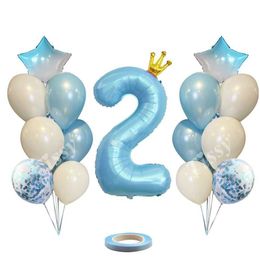 Decoration 20pcs Pink Blue Balloon Set with Crown Number Balloon For Kids Girl Boy Happy Birthday Decorations DIY Supplies R230812