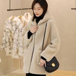 Women's Fur Women Faux Coat 2023 Winter Mid Length Version Lamb Wool Hooded Outwear Thicken Warm Casual Jacket Loose Fashion Outcoat