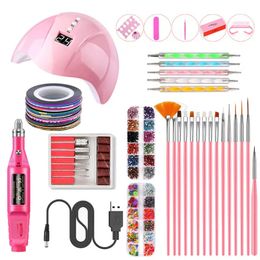 Nail Art Set Beginners Starters Kit UV LED Lamp Dryer With Nail Art Brush Gel Polish Kit Soak Off Manicure Tools Set Electric Nail Drill Nail Tools