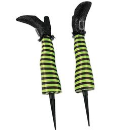 Other Event Party Supplies 2PCS Halloween Evil Witch Legs Decoration Upside Down Wicked Wizard Feet With Boot Stake Yard Lawn Garden Halloween Decor Props 230811