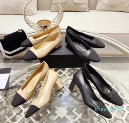 Luxury Designer Ladies Designer Heels Dress Shoes Fashion Leather Designer dress Shoes with leather high quality leather shoes Sexy chunky heels Party