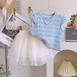 Clothing Sets Girls Baby Summer Clothing Set Tops Shirts+mesh Skirts elegant Girl Kids Birthday Princess Suits Children Clothes