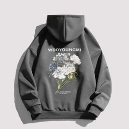 Wooyongmi Hooded Luxury Designer Sweater Korean Men's Sweater Women's WYM Brand Fashion Flower Print Autumn and Winter Loose HKD230725