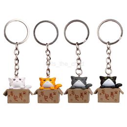 Keychains Lanyards Cartoon Cute Cat Keychain Creative Box Key Ring Car Key Holder Women Bag Pendant Kawaii Key Accessories