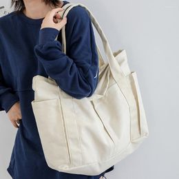 Evening Bags Japanese Women Large Capacity Canvas Handbag Casual Tote Female Simple Solid Colour Should Bag Travel Work School Shopping