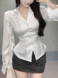 Women's Blouses Office Lady Casual Long Sleeve Shirt Women Party Elegant Blouse French Slim Solid Colour Top Korean Fashion Chic Summer 2023