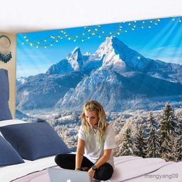 Tapestries Snow Mountain Natural Scenery Tapestry Wall Hanging River Hippie Mattress Bedroom Living Room Home Decor R230812