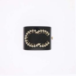 Famous Black Weaving Wide Bracelet Fashion Designer Letter Name Open Bangle Brand Crystal Star Cuff Bracelets Women Accessories Zircon Acrylic Jewelry Party