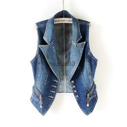 Women's Vests PTKPCC Casual Female Tops Women Denim Vest Jacket Spring Autumn Clothes Sleeveless Short Jeans Waistcoats Single-Breasted 5XL HKD230812