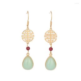 Dangle Earrings Green Jade Water Drop Women Real Accessories Gifts Fashion Gemstones Stone Jewelry 925 Silver Amulet Charms Natural