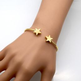 Bangle Gold Colour Double Pentagram Star Women Stainless Steel Open Designer Luxury Bangles For Girls Teens Jewellery Gift