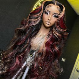 Transparent Blonde Red Highlights Body Wave Human Hair Wigs Pre Plucked Brazilian 13x4 Glueless Wig for Women Lace Closure Wig