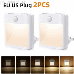 2pcs Motion Sensor LED Night Light EU Plug 220V Dimming Sleep Lights for Home Bedroom Corridor Lighting Staircase Bedside Lamp HKD230812