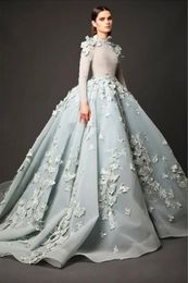 Prom High Neck Dresses Elie Saab Appliques Beaded Arabic Evening Dress Long Sleeves Vintage Red Carpet Celebrity Party Gowns
