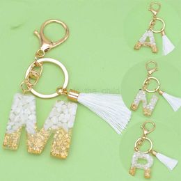 Keychains Lanyards White Tassel Letter Key Ring Imitation Crystal Drop Glue Pendant Accessories European and American Popular Hanging Ornaments