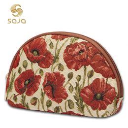 Cosmetic Bags Cases SAJA Tapestry Cosmetic Bag Women Makeup Bag Travel Poppy Flower Storage Organizer Pouch Wallet Beauty Make Up Case Bag for Ladie 230811