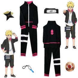 Unisex Anime Naruto Hokage Uzumaki Boruto Cosplay Costume Coat Pants Headband Uniform Full Set Asian Size 265H