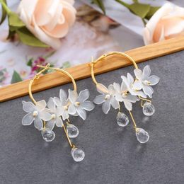 Dangle Earrings Elegant Flower Jewelry Leverback 18K White Gold Plated Hoop Crystal Drop Women