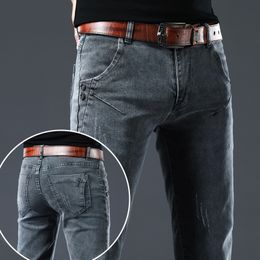 Mens Jeans Brand Clothing Men Grey Elasticity Slim Skinny Business Casual Classic Edition Type Comfortable Male Denim Pants 230811