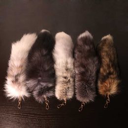 Keychains Lanyards New Fashion Wolf Fox Tail Fur Keychains Unisex Pompom Pendant Car Keyring Holder Cute Key Chains Charm Bag Accessories Gifts