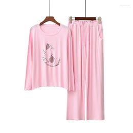 Women's Sleepwear Spring Autumn Nightgown Feminine Japanese Korean Style Cute Printing Long Sleeve Round Neck Pyjamas Homewear Set Women