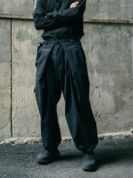 Men's Pants Nosucism 23ss Loose Cut Pleated Trousers Multishape Adjustable Cuff Nylon Material Techwear Japanese Minimalist Style